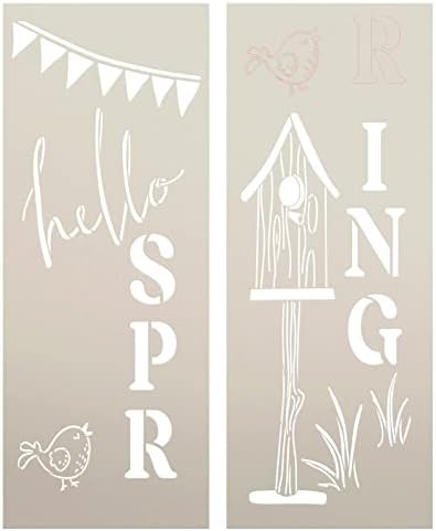 שלום סטנסיל מרפסת באביב גבוה עם בית ציפורים מאת Studior12 | DIY עיצוב בית חיצוני | מלאכה וצבע סימנים